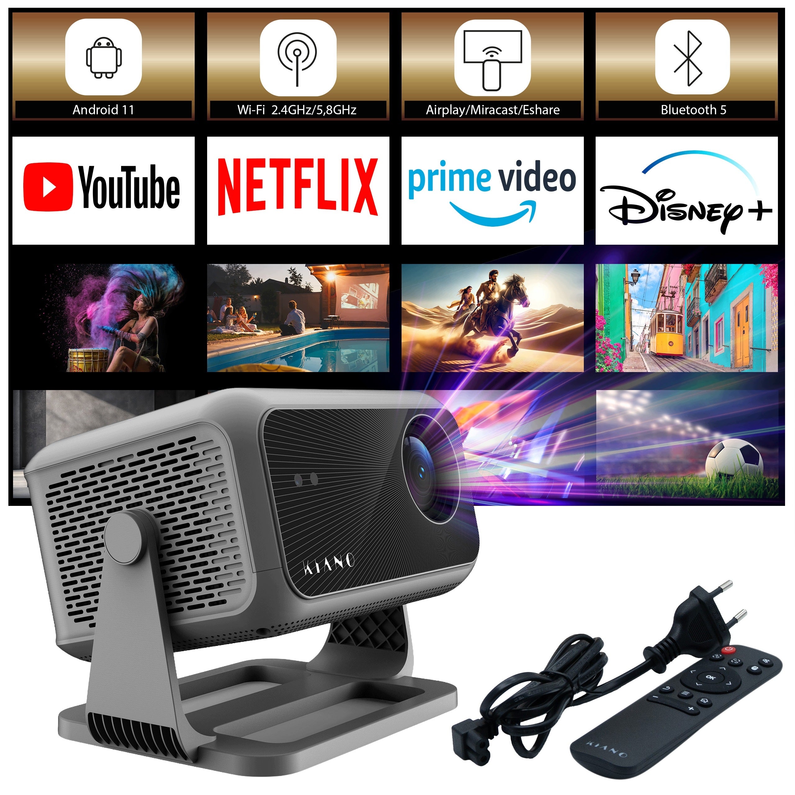 PROJECTOR LCD KINAO CHILL GREY PROJECTOR FULL HD 4K WIFI 350 ANSI LM