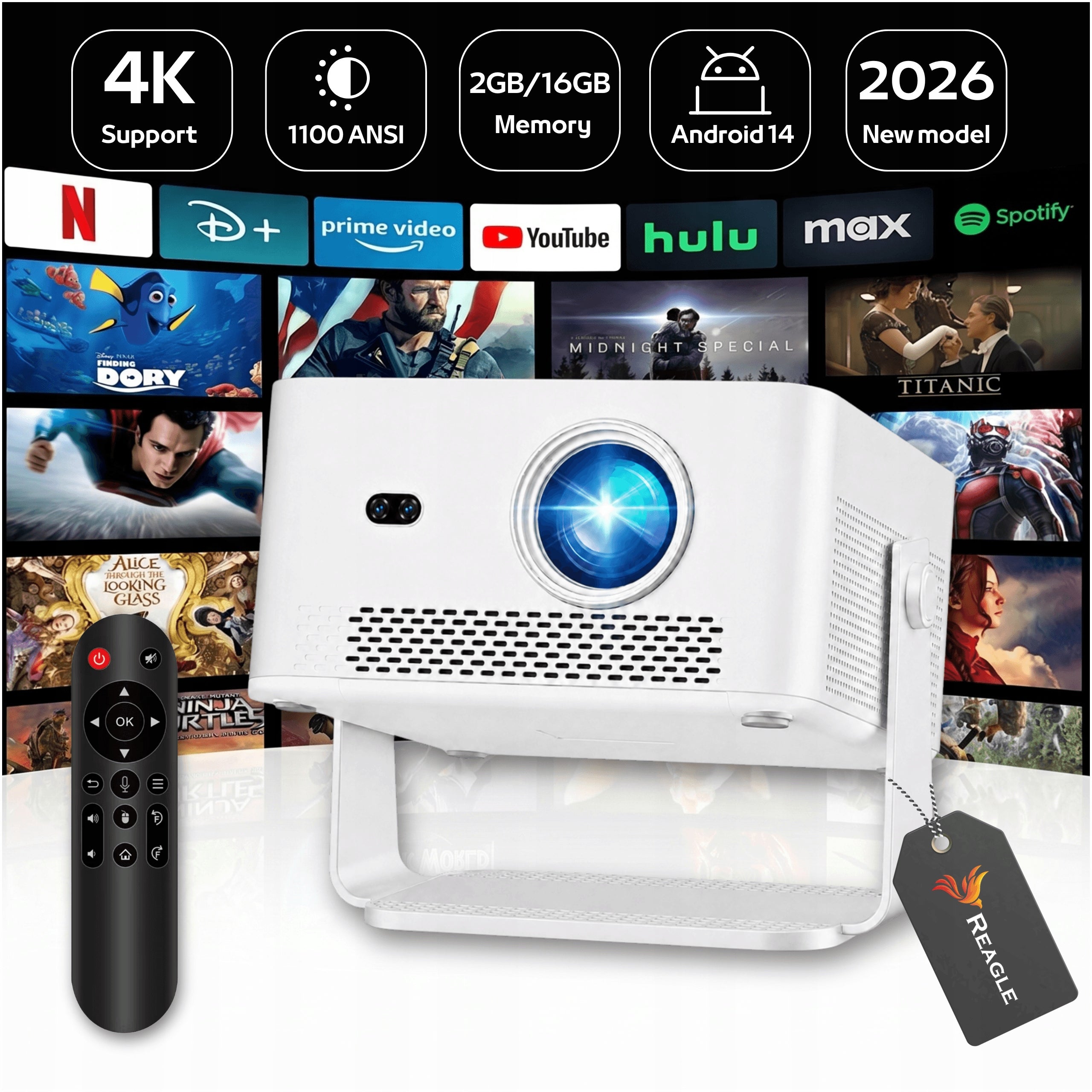 PROJECTOR LED PROJECTOR 1100 ANSI 4K 140" ANDROID 14 SMART TV WIFI 6