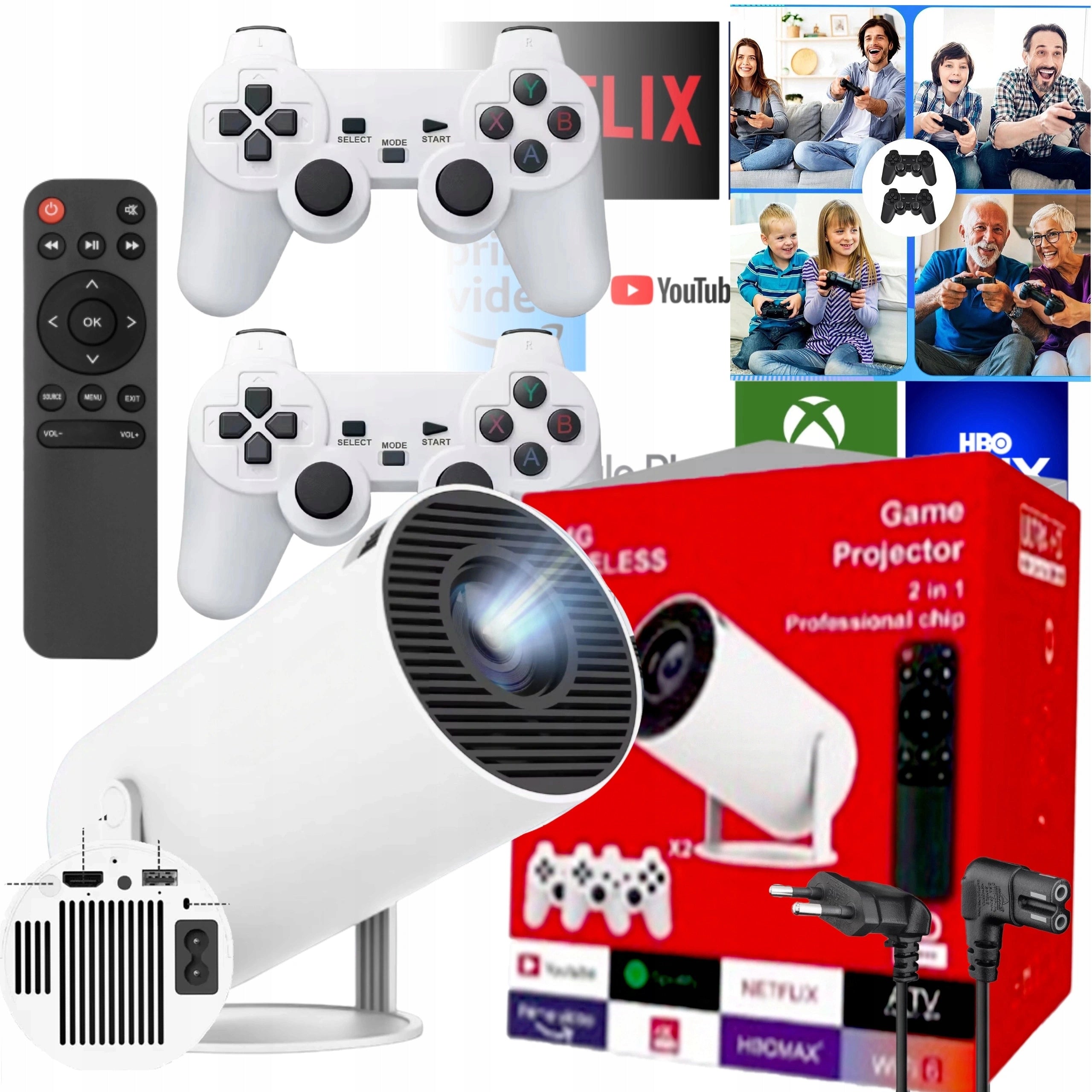 PROJECTOR LED PROJECTOR CONSOLE ANDROID PORTABLE 2 PADS GAME REMOTE CONTROL WIFI USB