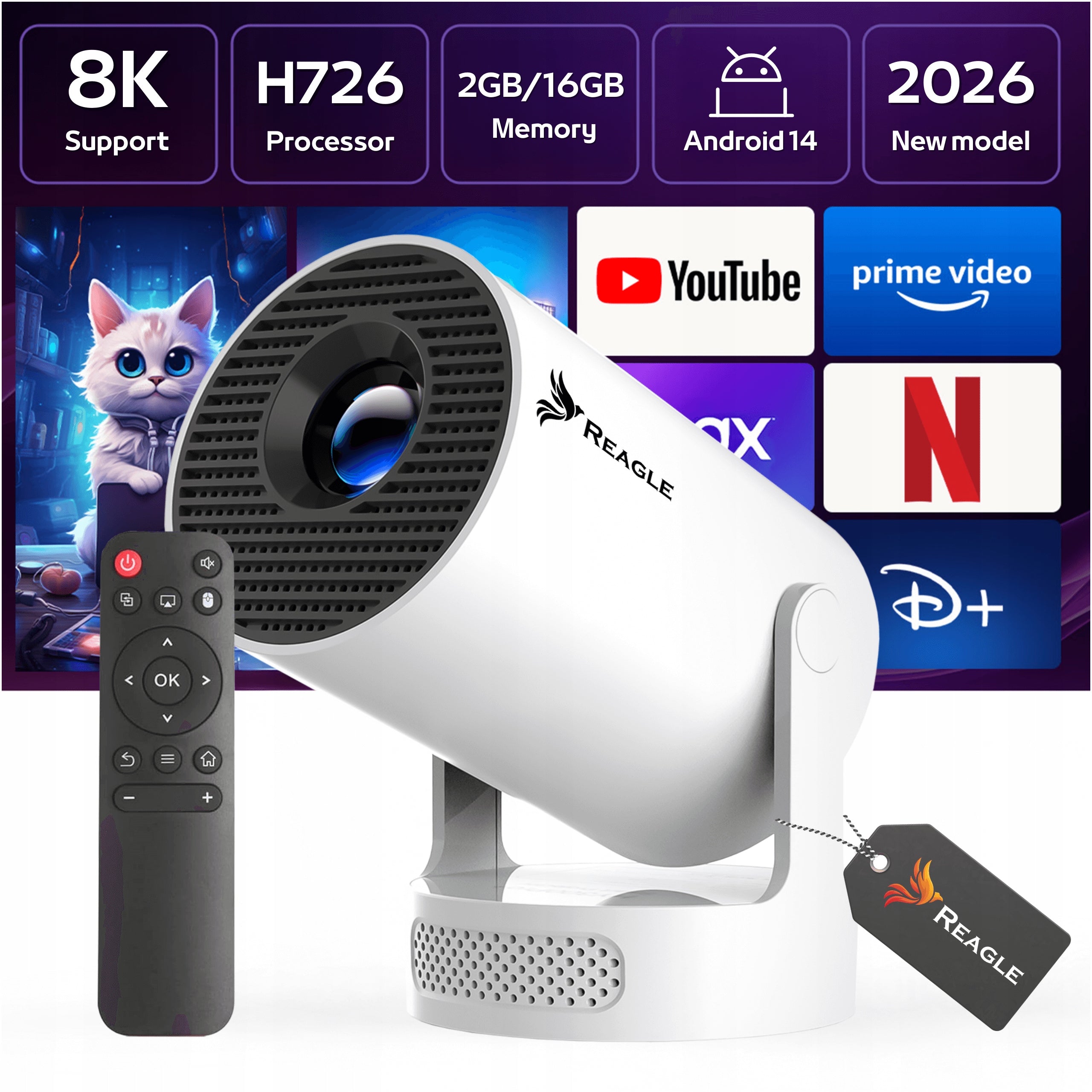 PROJECTOR MINI LED PROJECTOR ANDROID 14 PORTABLE 4K SMART TV WIFI MODEL 2026