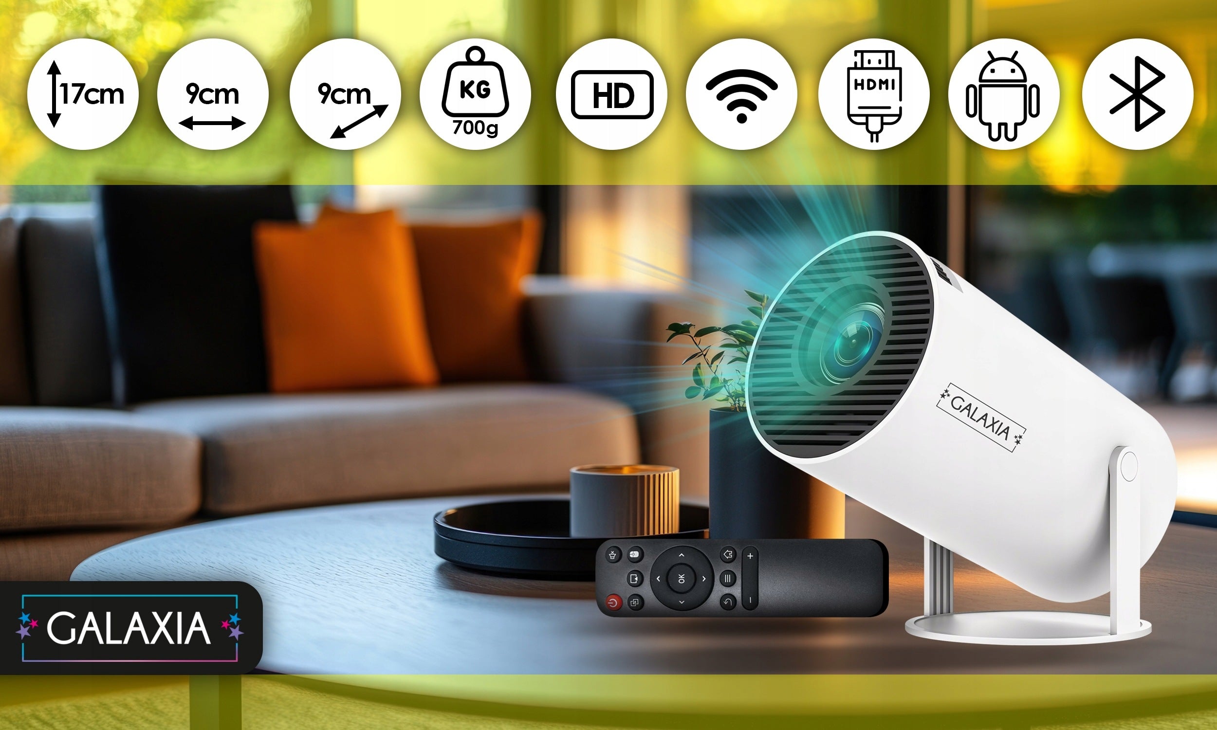 PROJECTOR MINI PORTABLE ANDROID LED WIFI FULL HD SMART TV HY300 Manufacturer code HY300 GALAXIA Biały