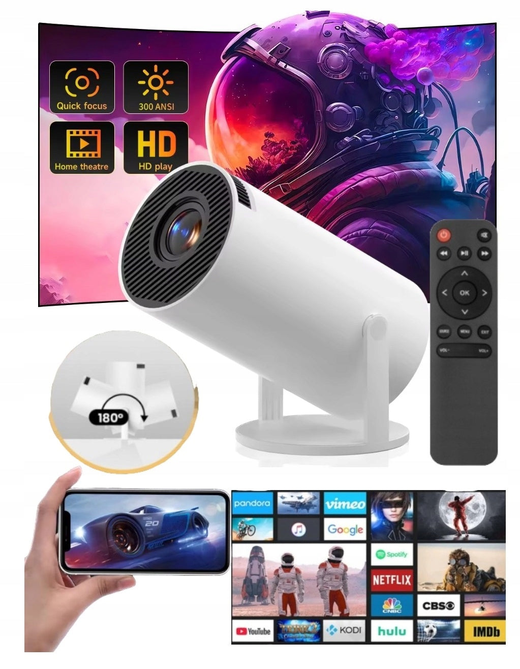 PROJECTOR SMART WIFI ANDROID TV 4K FULL HD BLUETOOTH HDMI UP TO 130" Packaging status original