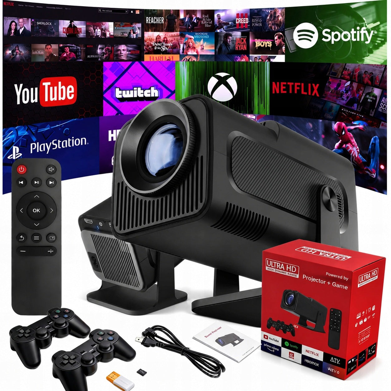 PROJECTOR WITH ANDROID 11 RETRO GAMES + 2 PADS 20000 GAMES CONSOLE RET