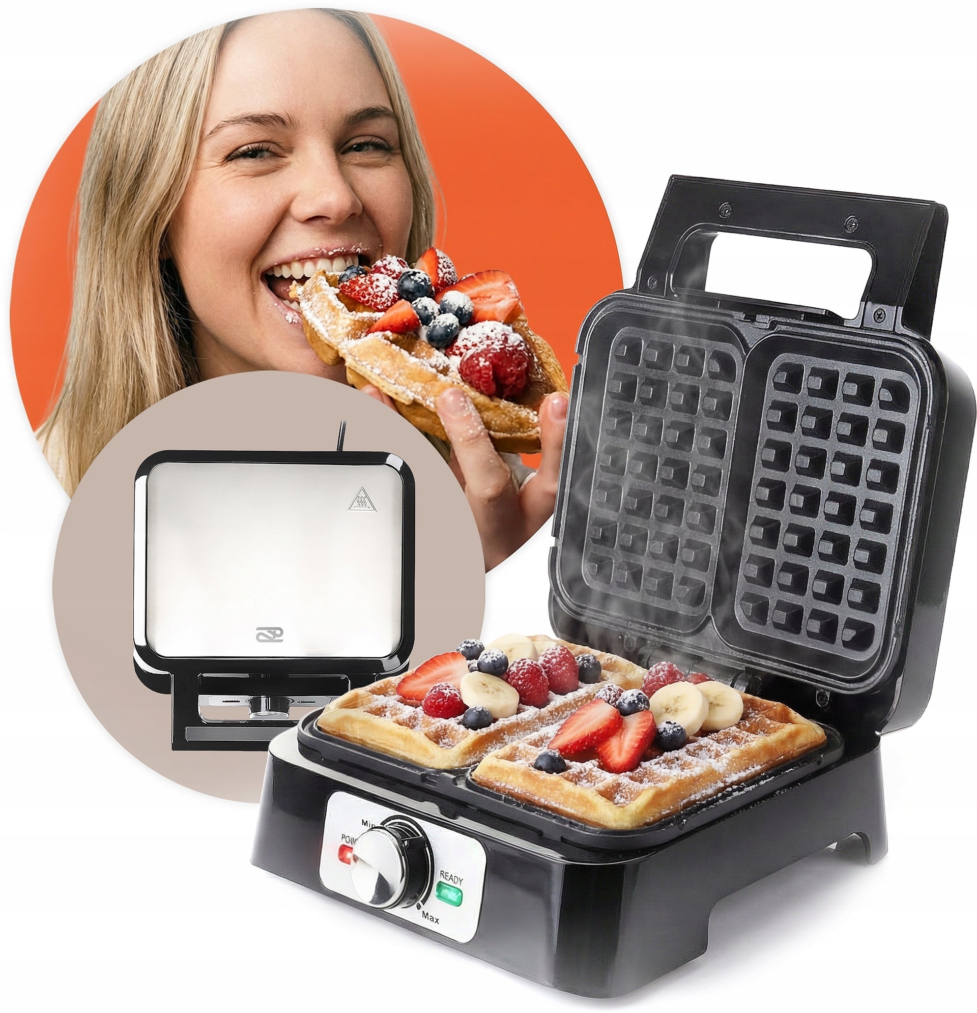 PROMIS 2000W WAFFLE MAKER WITH TEMPERATURE CONTROL 2 LARGE CRISPY WAFFLES XXL