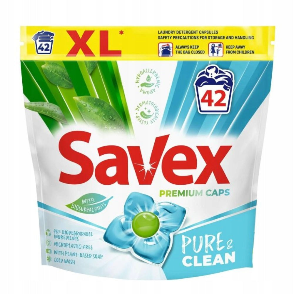 PROMOTION Fabric washing capsules Premium Caps Pure&Clean 42 pcs. Savex Packaging status original
