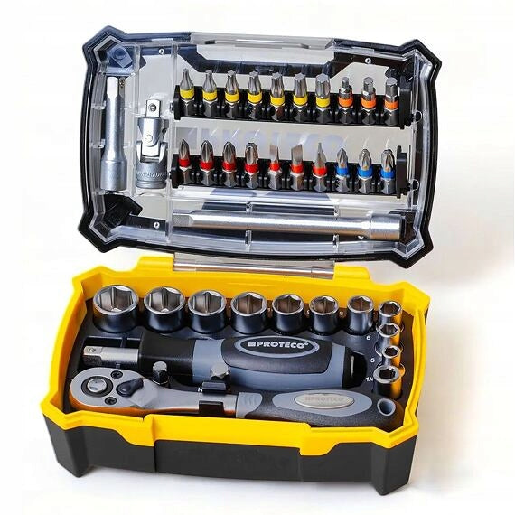 PROTECO sada bitů a hlavic 1/4" 38ks s ráčnou 43.SN-B06