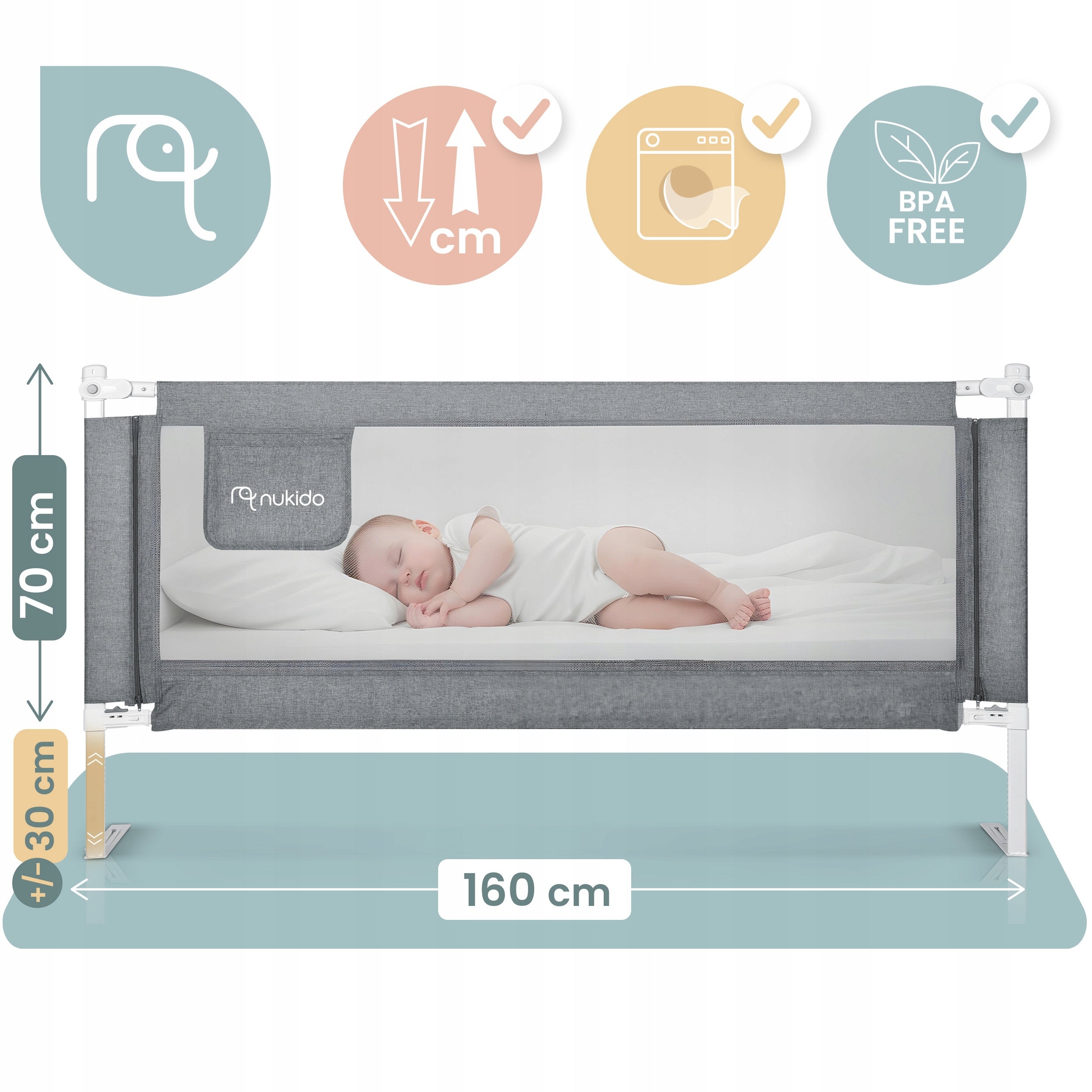 PROTECTIVE BARRIER FOR BED SECURING GATE LOCK 160cm NUKIDO Manufacturer code 722700