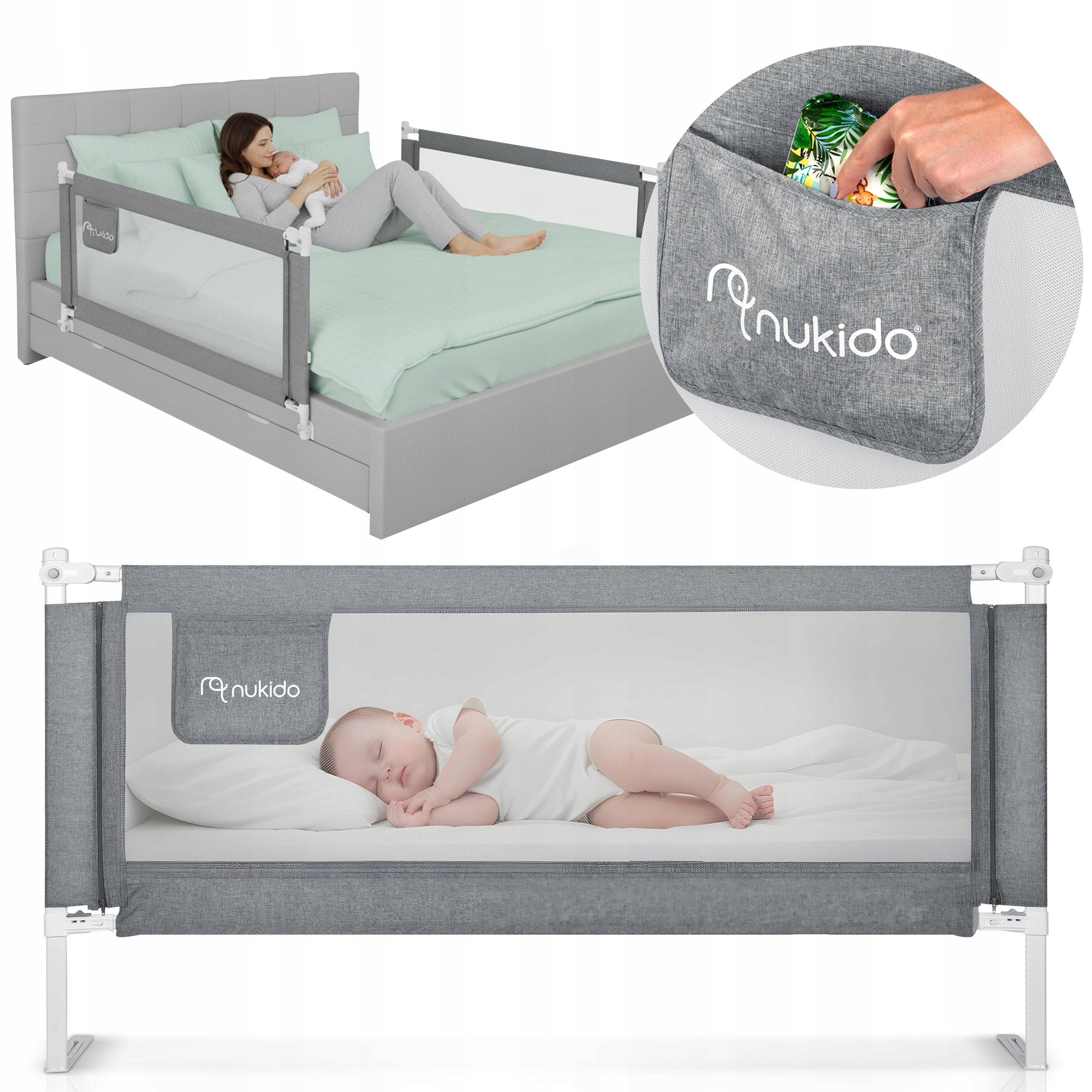 PROTECTIVE BARRIER FOR BED SECURING GATE LOCK 160cm NUKIDO