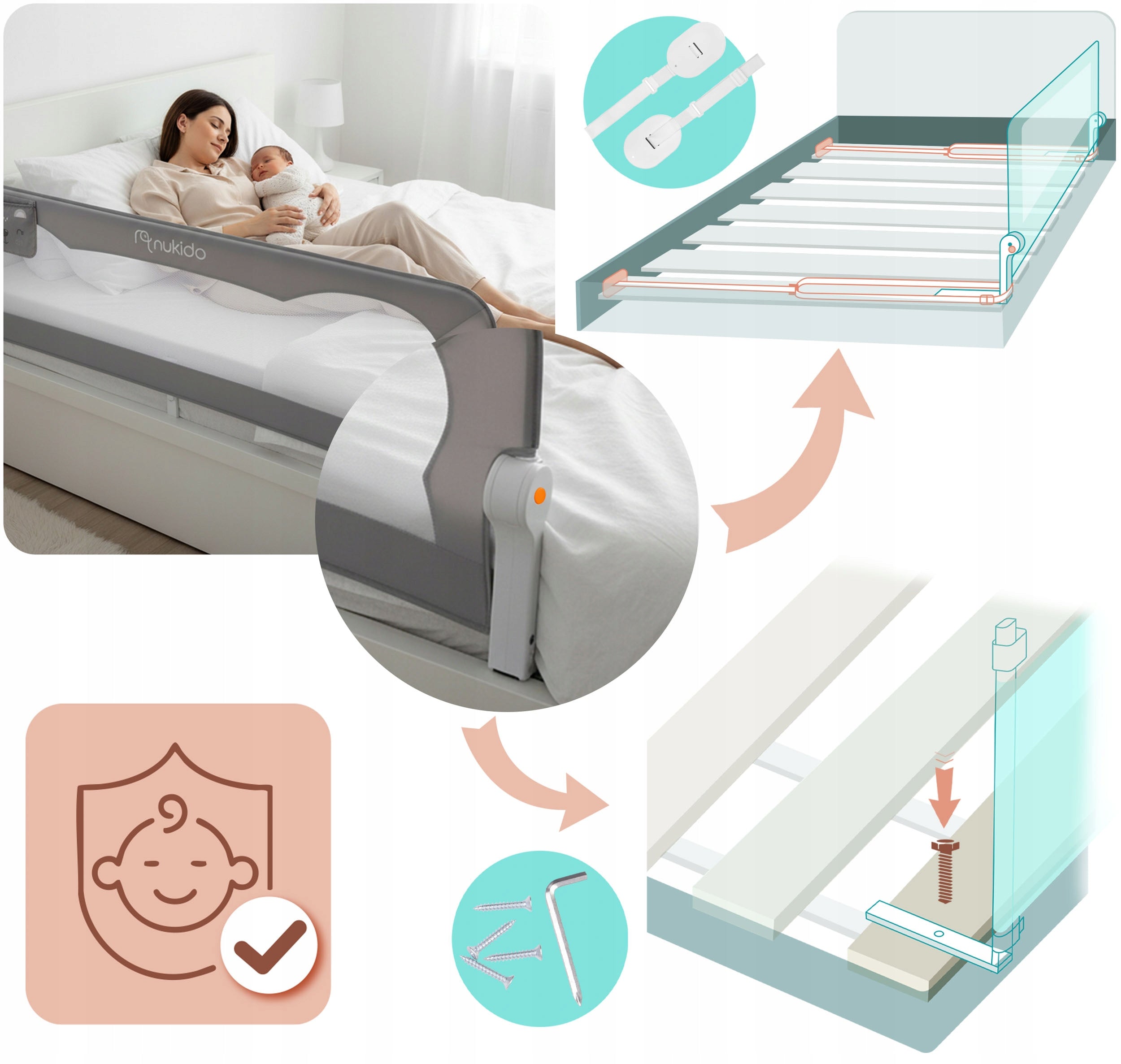 PROTECTIVE BARRIER FOR BED SECURING GATE LOCK 200cm NUKIDO Manufacturer code 722900