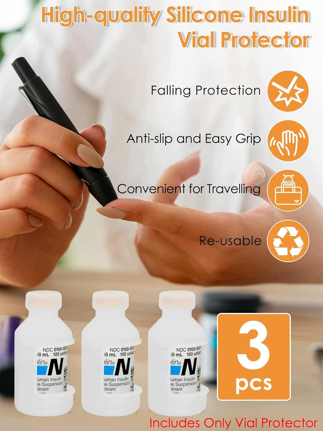 PROTECTIVE CASE FOR INSULIN BOTTLES SILICONE SET OF 3 WHITE Medical device no
