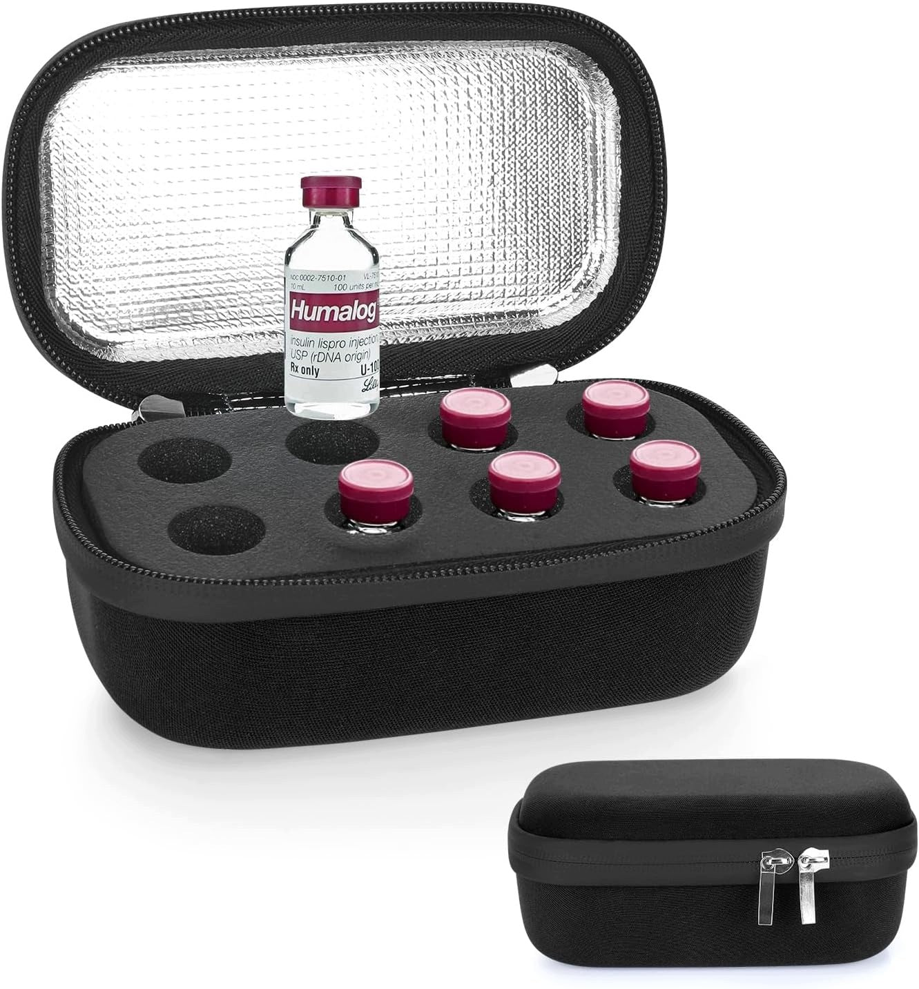 PROTECTIVE CASE FOR INSULIN VIALS 8 FOAM COMPARTMENTS