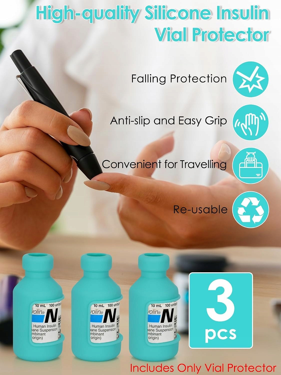 PROTECTIVE CASE FOR SILICONE INSULIN BOTTLES 3 PIECES SEA GREEN Medical device no