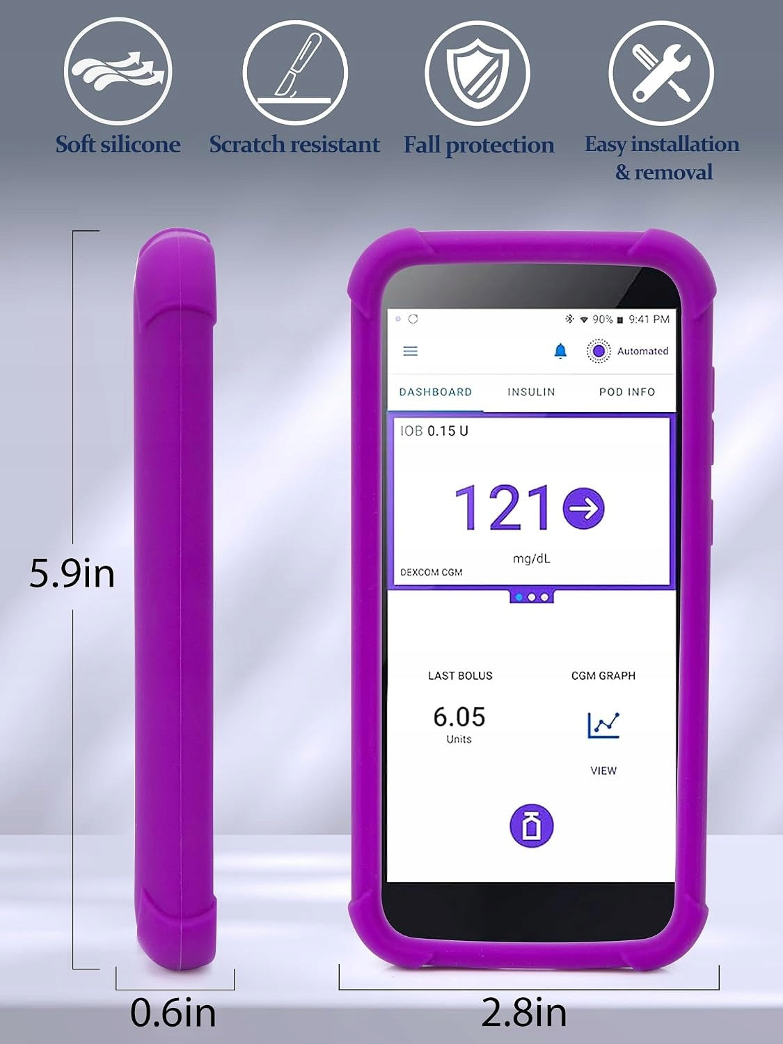 PROTECTIVE CASE OMNIPOD 5 SILICONE PURPLE + FILM GLASS Medical device no