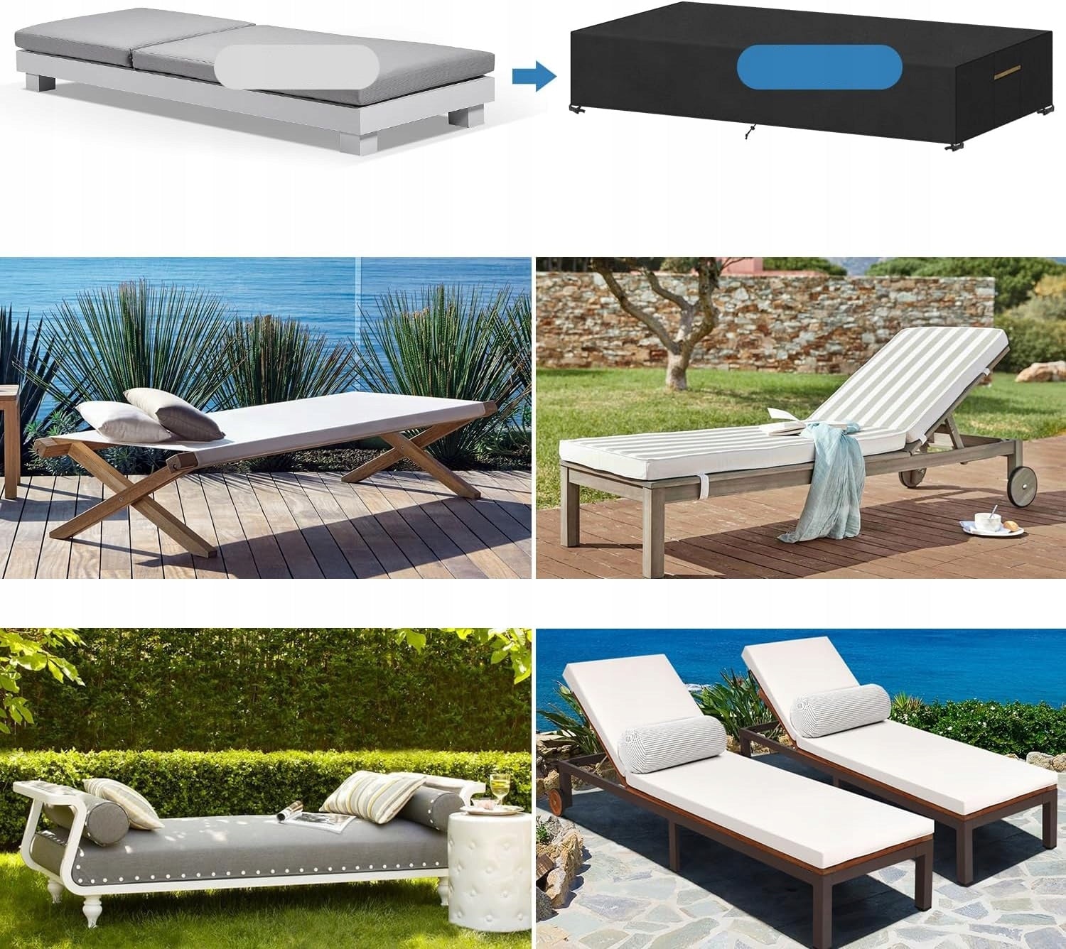 PROTECTIVE COVER FOR SUN LOUNGER FOR GARDEN WATERPROOF WINDPROOF BLACK Manufacturer no brand