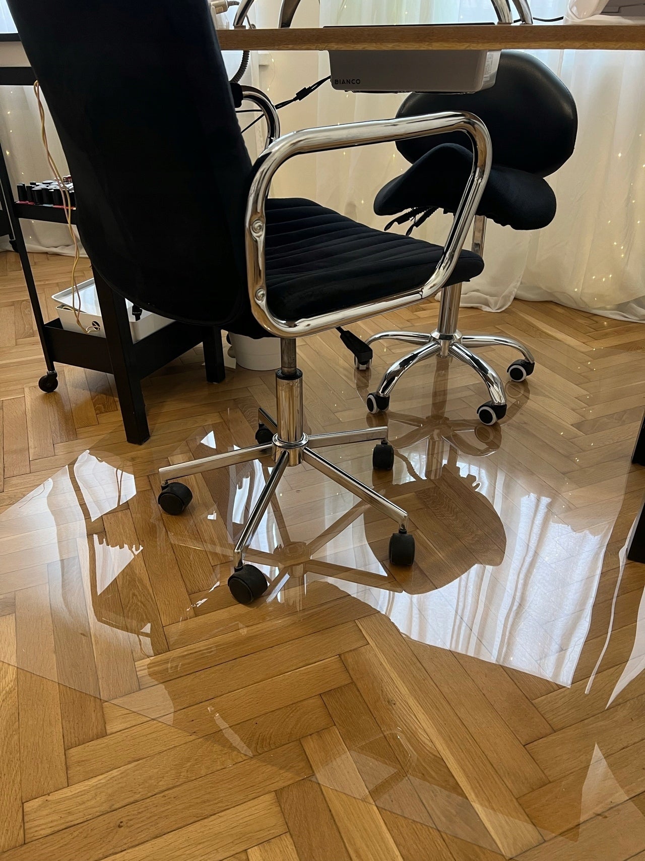 PROTECTIVE MAT FOR ARMCHAIR CHAIR, DESK 125x150 POLYCARBONATE 1mm not PVC Packaging status original