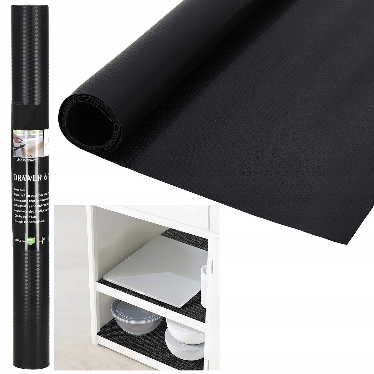 PROTECTIVE MAT FOR CABINET DRAWERS NON-SLIP 150x50cm STAIN RESISTANT BLACK Brand Springos