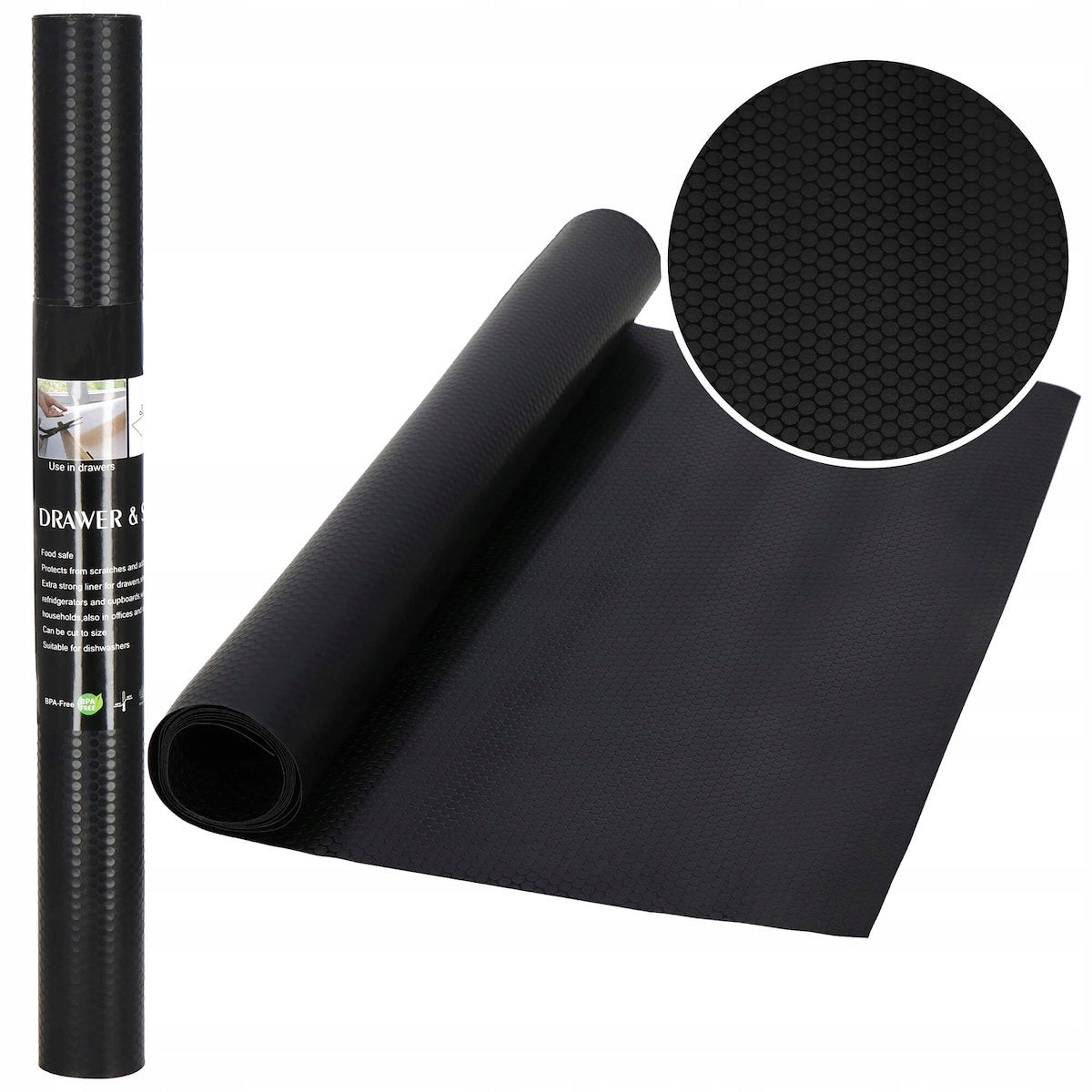 PROTECTIVE MAT FOR CABINET DRAWERS NON-SLIP 150x50cm STAIN RESISTANT BLACK Manufacturer code HA5238