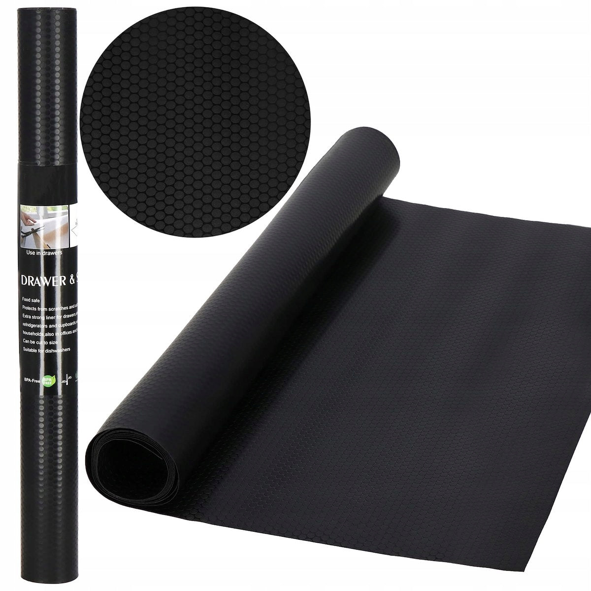 PROTECTIVE MAT FOR CABINET DRAWERS NON-SLIP 150x50cm STAIN RESISTANT BLACK
