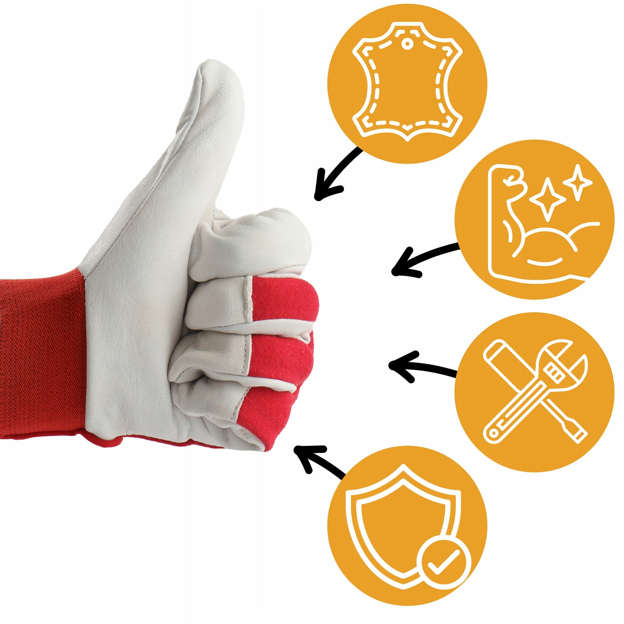 PROTECTIVE WORK GLOVES ASSEMBLY LEATHER GOAT LEATHER VELCRO 10 STRONG Medical device no