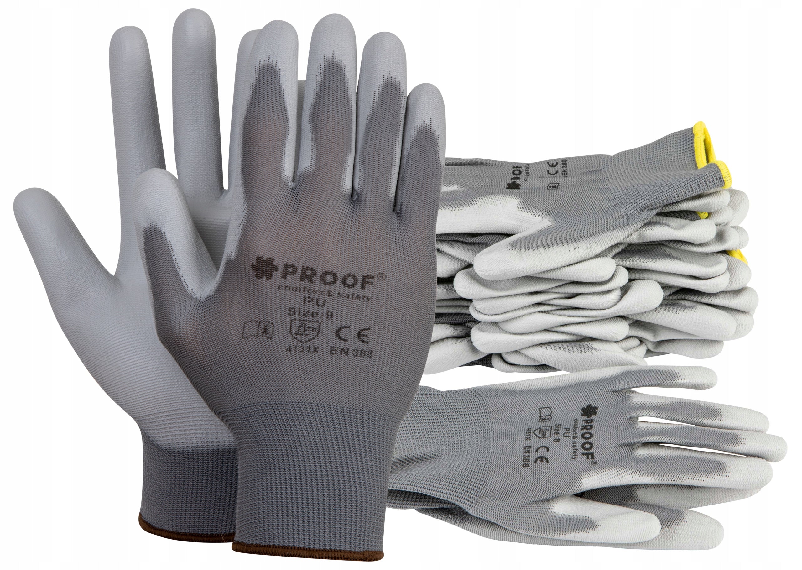 PROTECTIVE WORK GLOVES POLYURETHANE COATED PROOF GREY R. 9 10 pairs