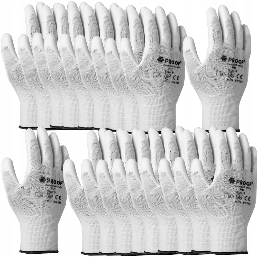 PROTECTIVE WORK GLOVES WHITE PU PROOF CONSTRUCTION GLOVES 10par size 10