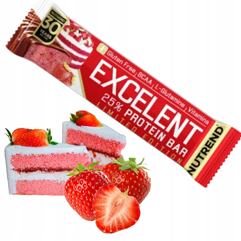 PROTEIN BAR NUTREND EXCELENT CAKE STRAWBERRY 85 G PROTEIN SNACK Packaging status original