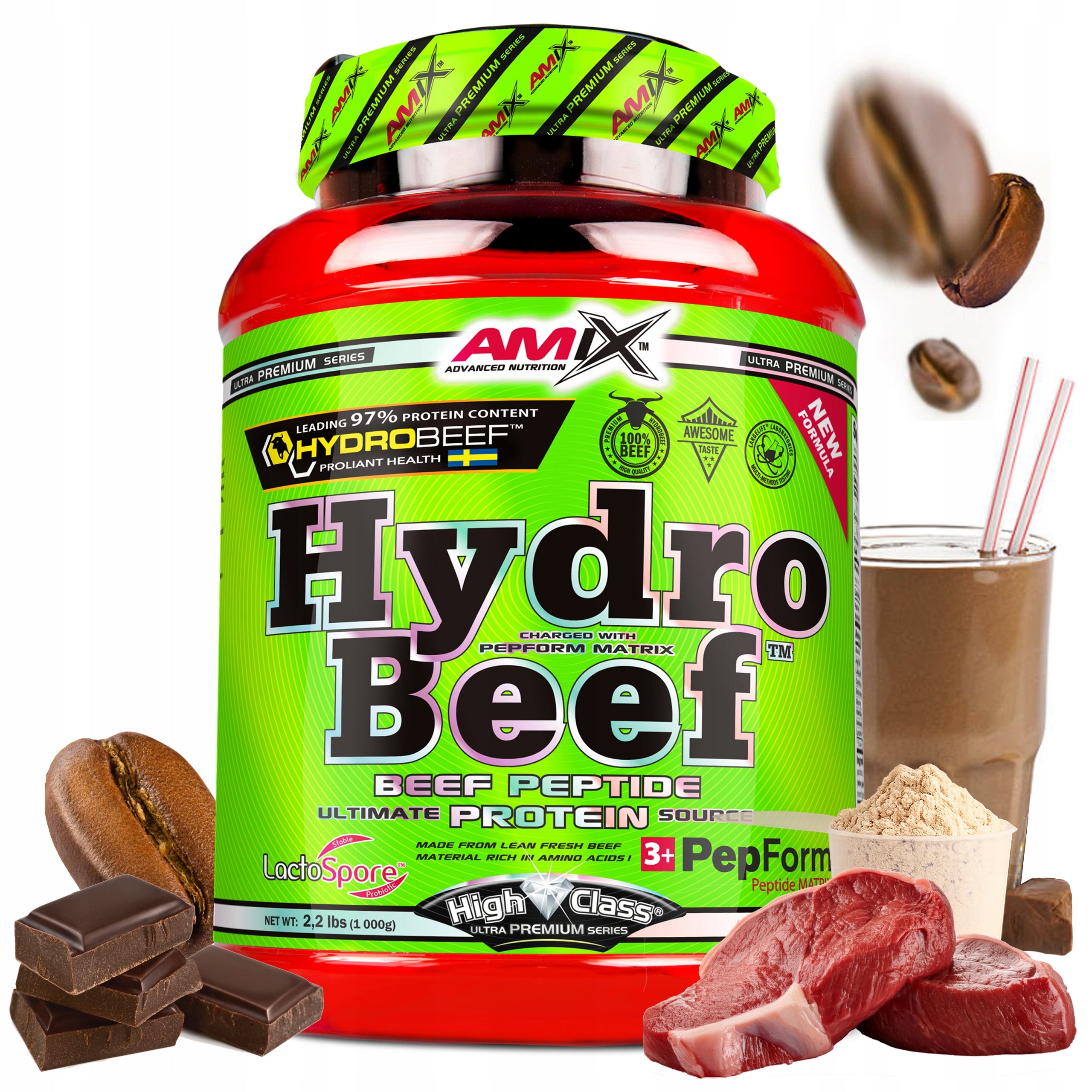 PROTEIN GLYCINE - BEEF WPI WPH Amix Hydro Beef 1kg Chocolate Coffee Mocha
