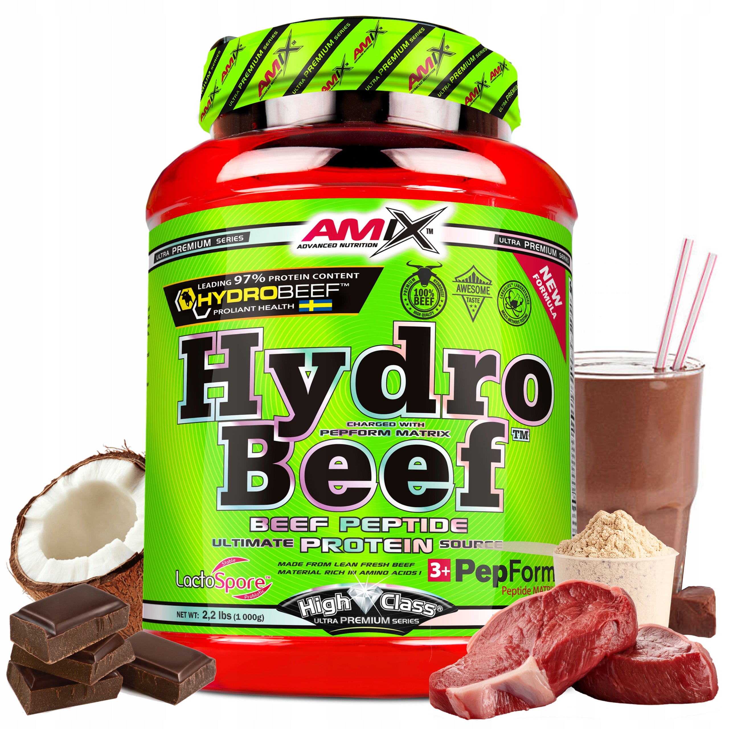 PROTEIN GLYCINE HYDRO BEEF 1kg Amix Beef Protein Conditioner Chocolate Coconut