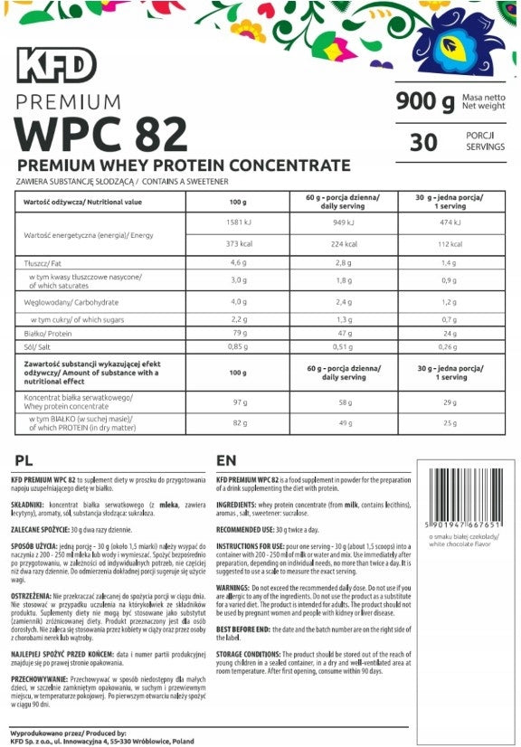 PROTEIN SUPPLEMENT KFD WPC 900G WHITE CHOCOLATE PROTEIN FITNESS TRAINING Packaging status original