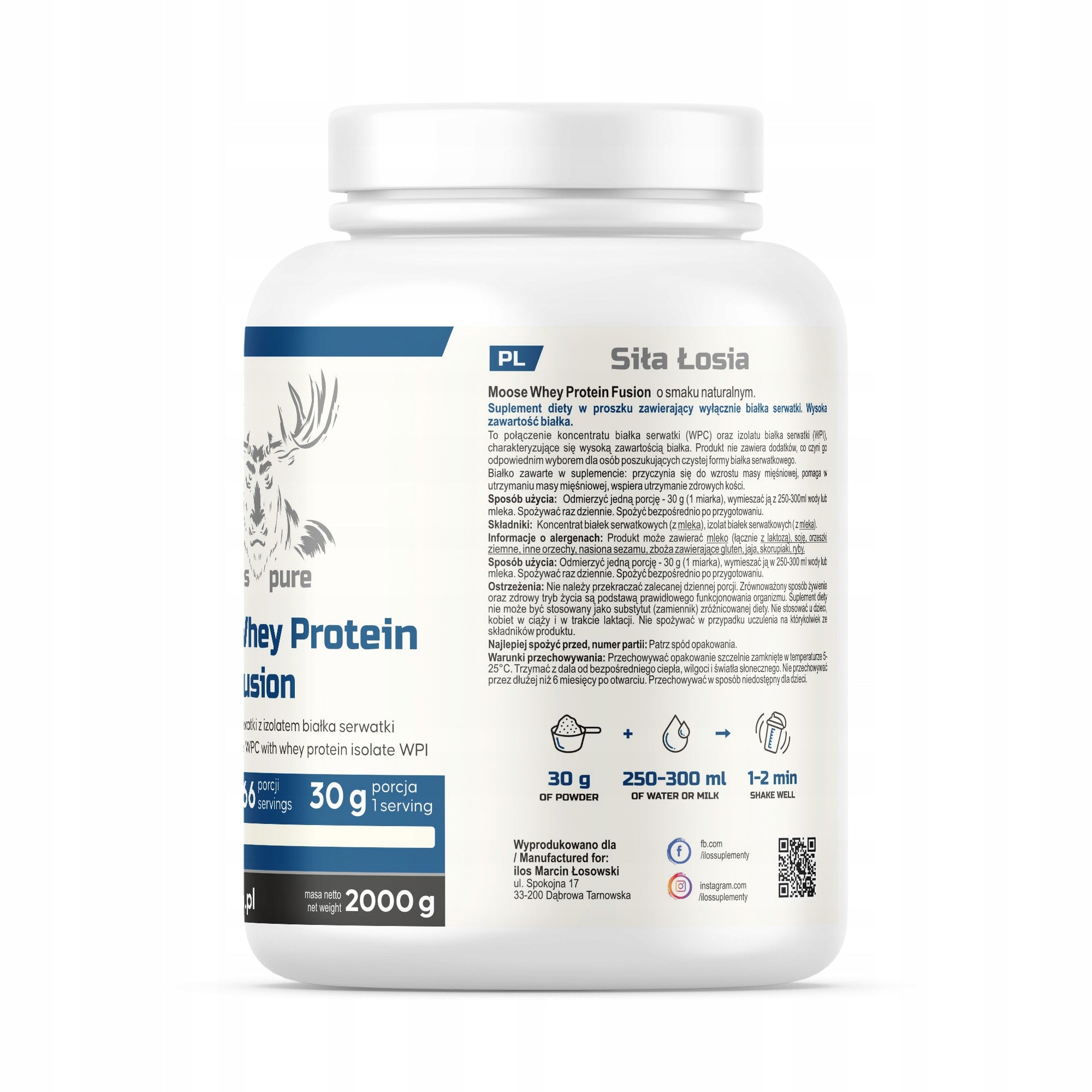 PROTEIN SUPPLEMENT WPI ISOLATE WHEY WPC CONCENTRATE 2 kg NATURAL 2000g Packaging status original