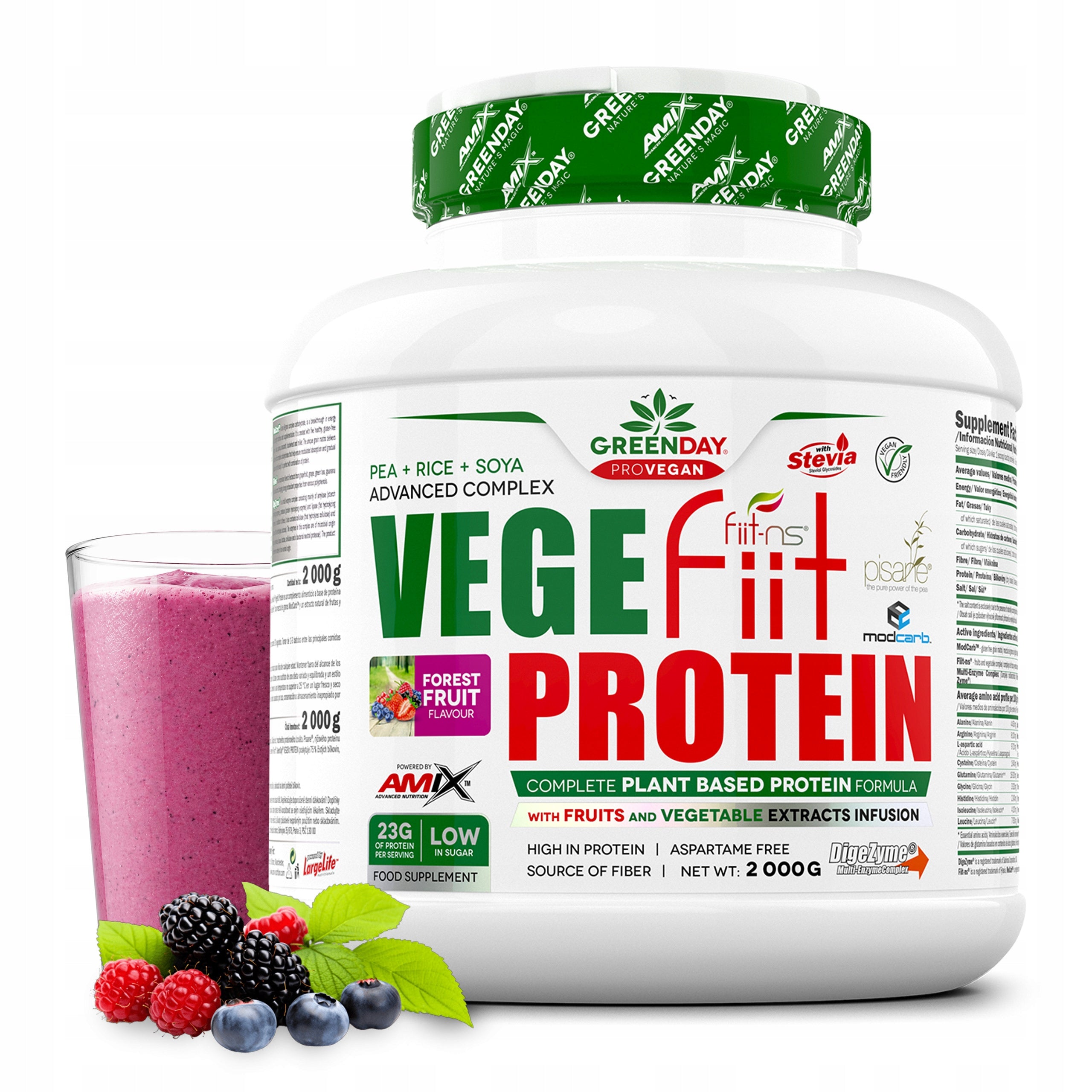 PROTEIN SUPPLEMENT for vegans vegetable protein without sugar without lactose Fruit 2kg