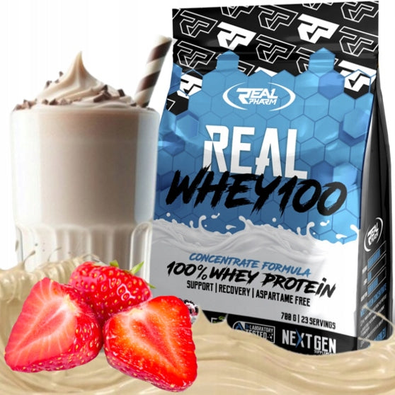 PROTEIN WPC whey conditioner Whey 100 REAL PHARM 700g WHITE STRAWBERRY CHEQUE