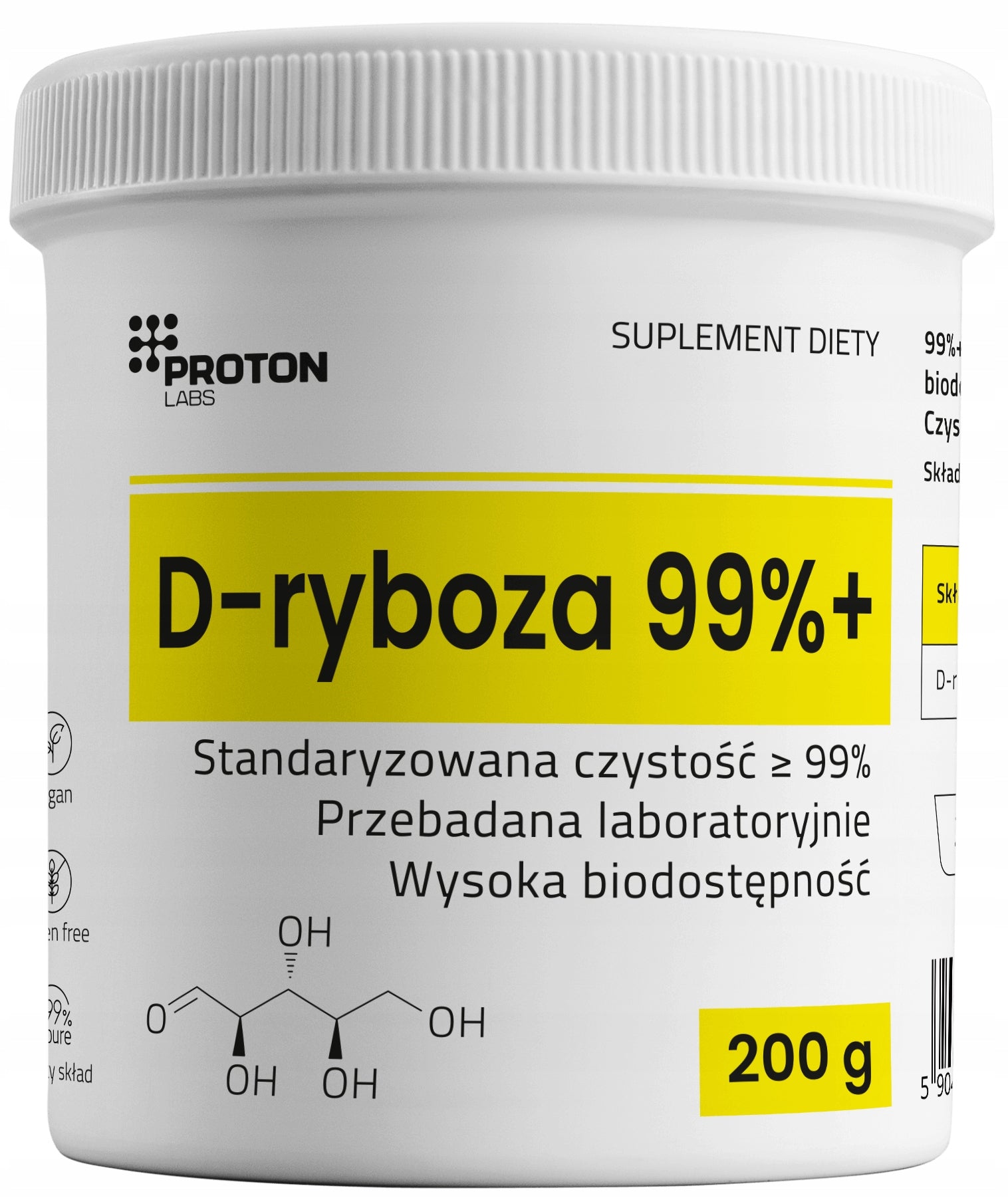 PROTON LABS D-RIBOSE stand. 99%+ PURE 200g Powder Sweetener KETO ENERGIA ATP