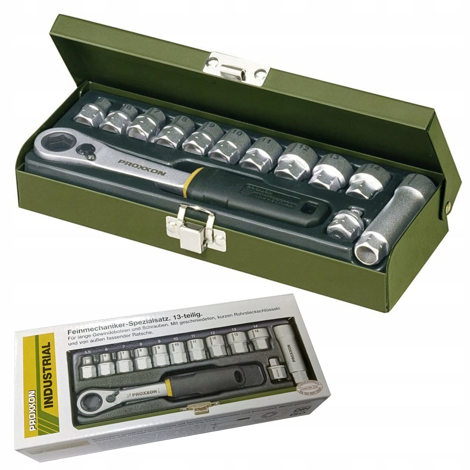 PROXXON 1/4" socket set with through ratchet 13 pcs. + suitcase 23602