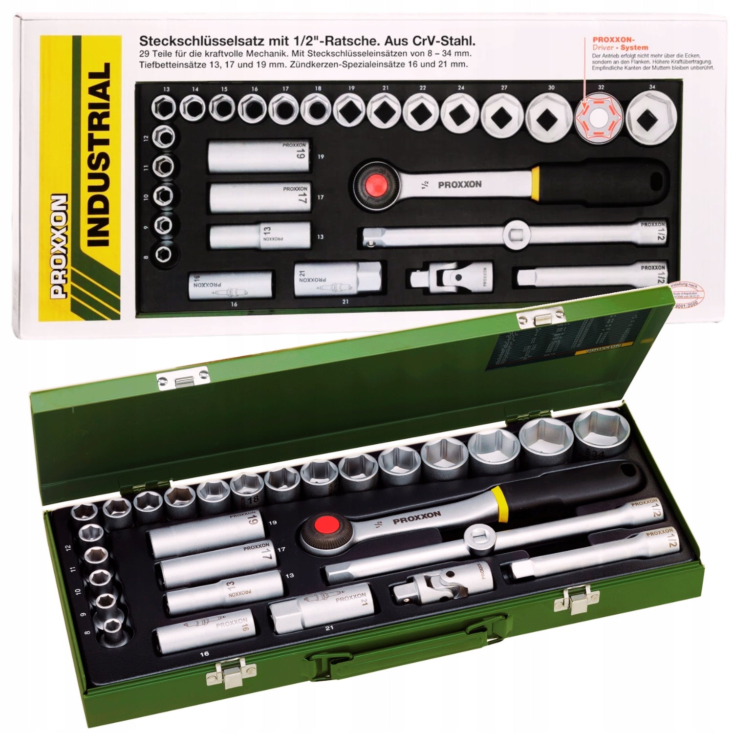 PROXXON Set of socket wrenches RATCHET 1/2 CAPS 8-34mm 29 pcs 23000