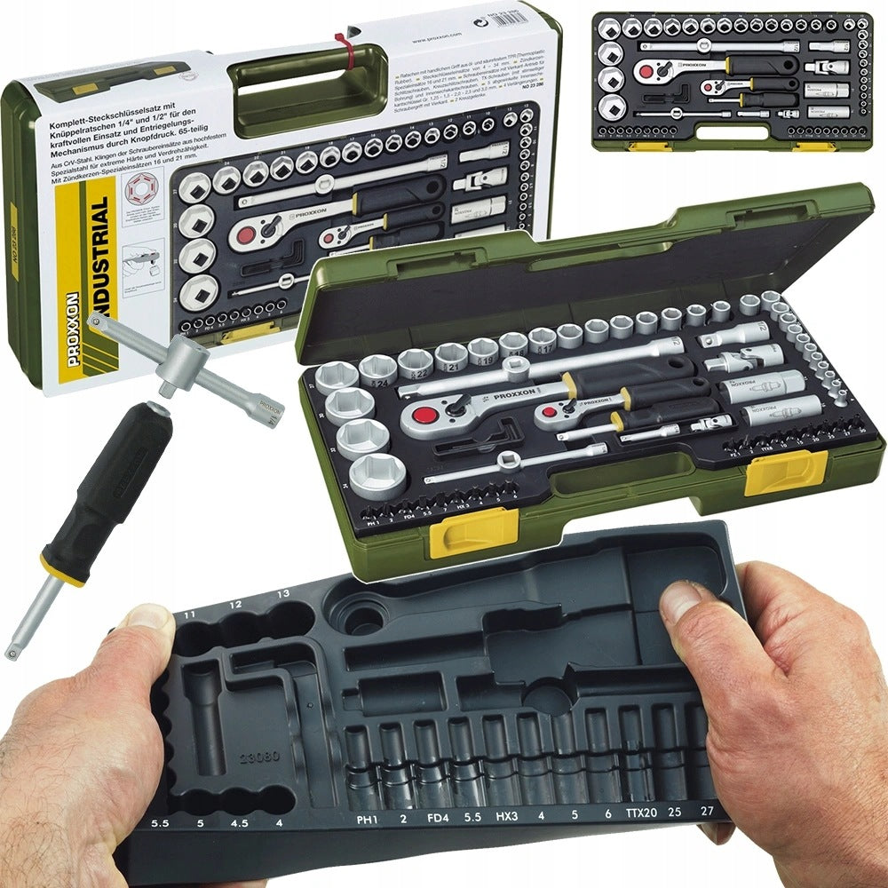PROXXON Socket wrench set 1/2" and 1/4" 65 elements PR23286 Suitcase