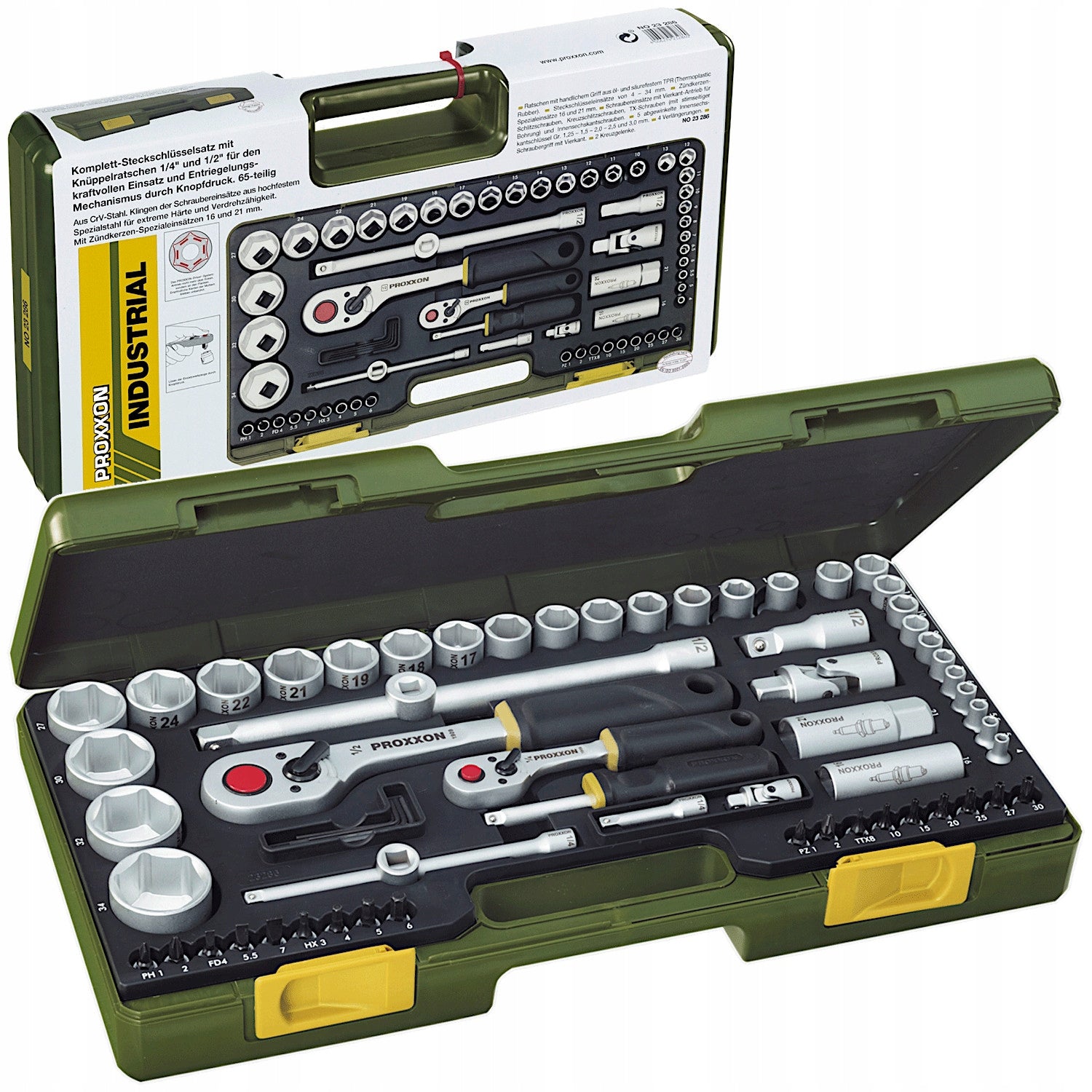 PROXXON Socket wrench set with 1/2 and 1/4 inch ratchets 65 pcs 23286