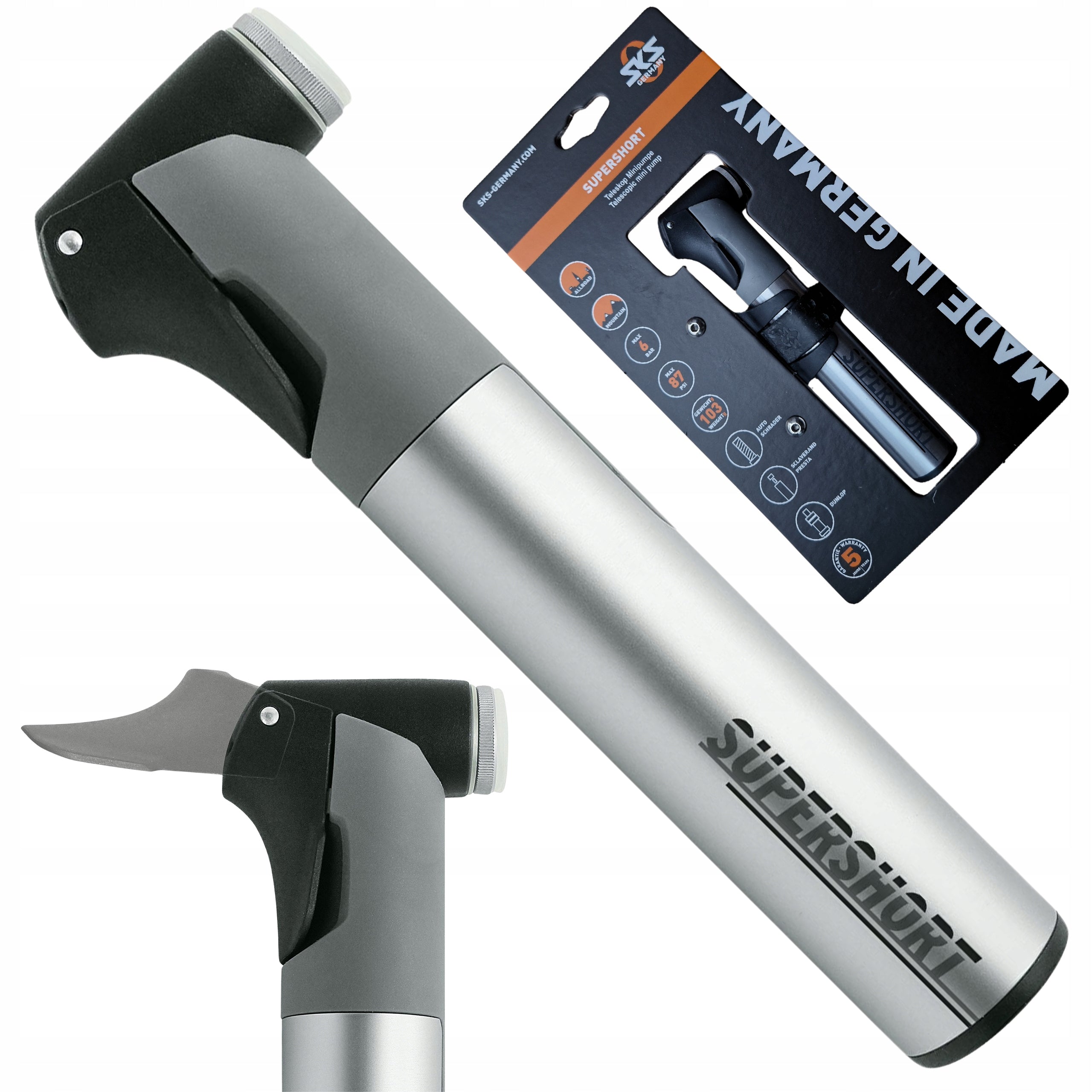 Fahrradpumpe SKS Supershort, grau 
