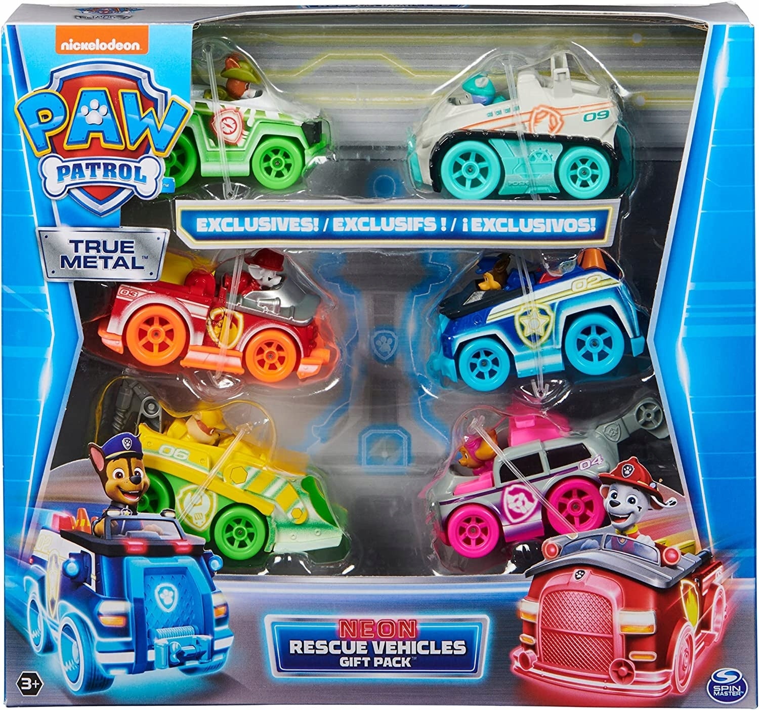 Dovanų pakuotė True Metal Neon Šuniukai Patruliai (Paw Patrol) SpinMaster