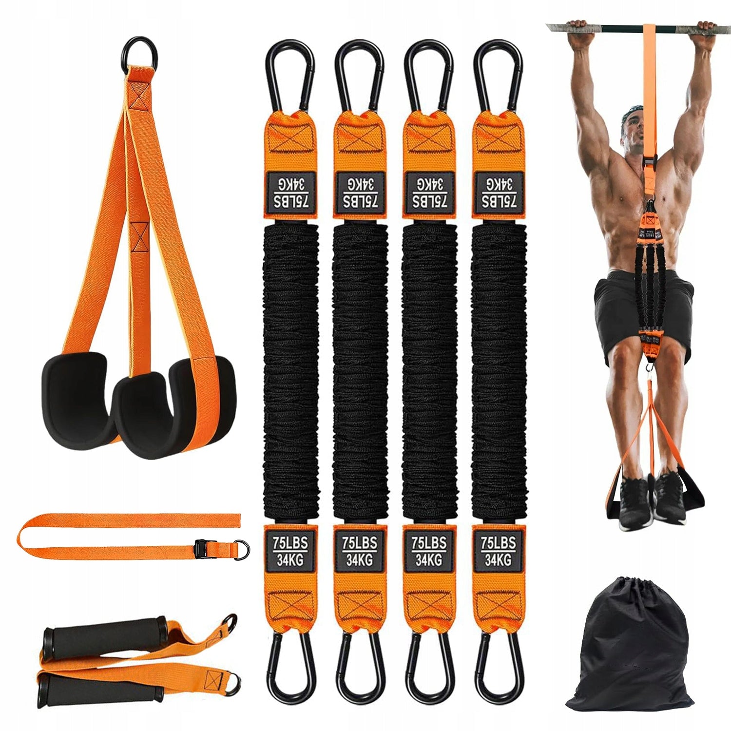 PULL UP BELT RESISTANCE BANDS 75-300LBS 4 PCS ADJUSTABLE HIGH QUALITY