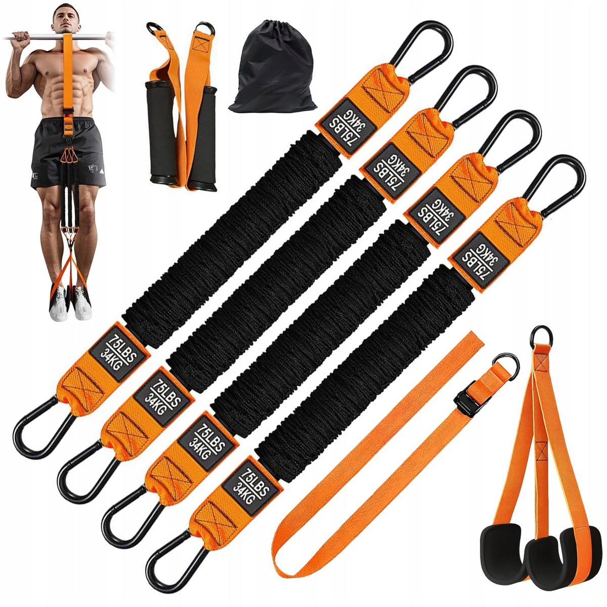 PULL-UP RUBBERS SET OF 4 WITH HANDLES 75-300 LBS FITNESS STRAPS Brand no brand