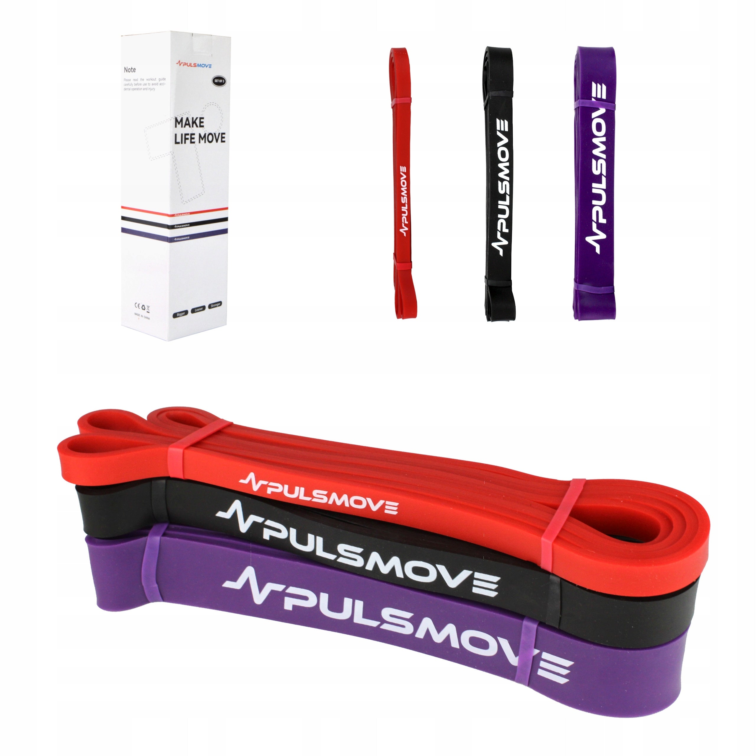 PULSMOVE RUBBER BANDS FOR PHYSIOTHERAPY EXERCISES 3 COLORS SET