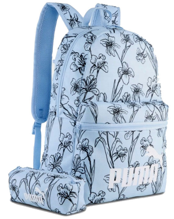 PUMA SET 2IN1 BACKPACK AND PENCIL CASE CLASSIC BLUE FLORAL SCHOOL SET WITH FLOWERS