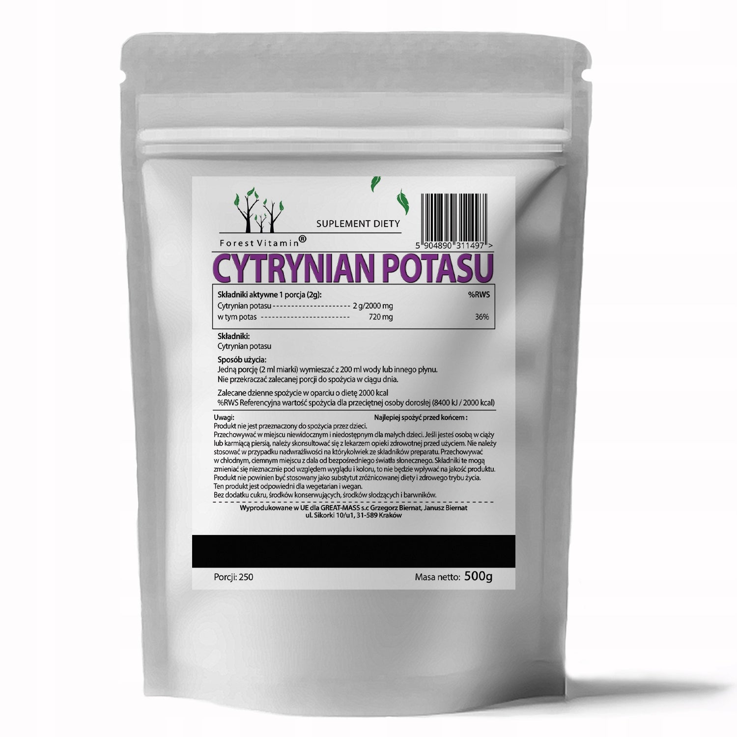 PURE POWDER 100% POTASSIUM CITRATE 500g + MEASURE HEART CIRCULATORY SYSTEM Brand Forest Vitamin