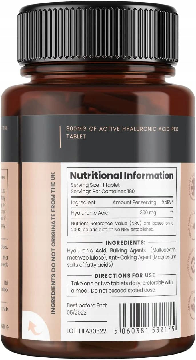 PURECLINICA HYALURONIC ACID 300 MG / 180 TABLETS Manufacturer code 334