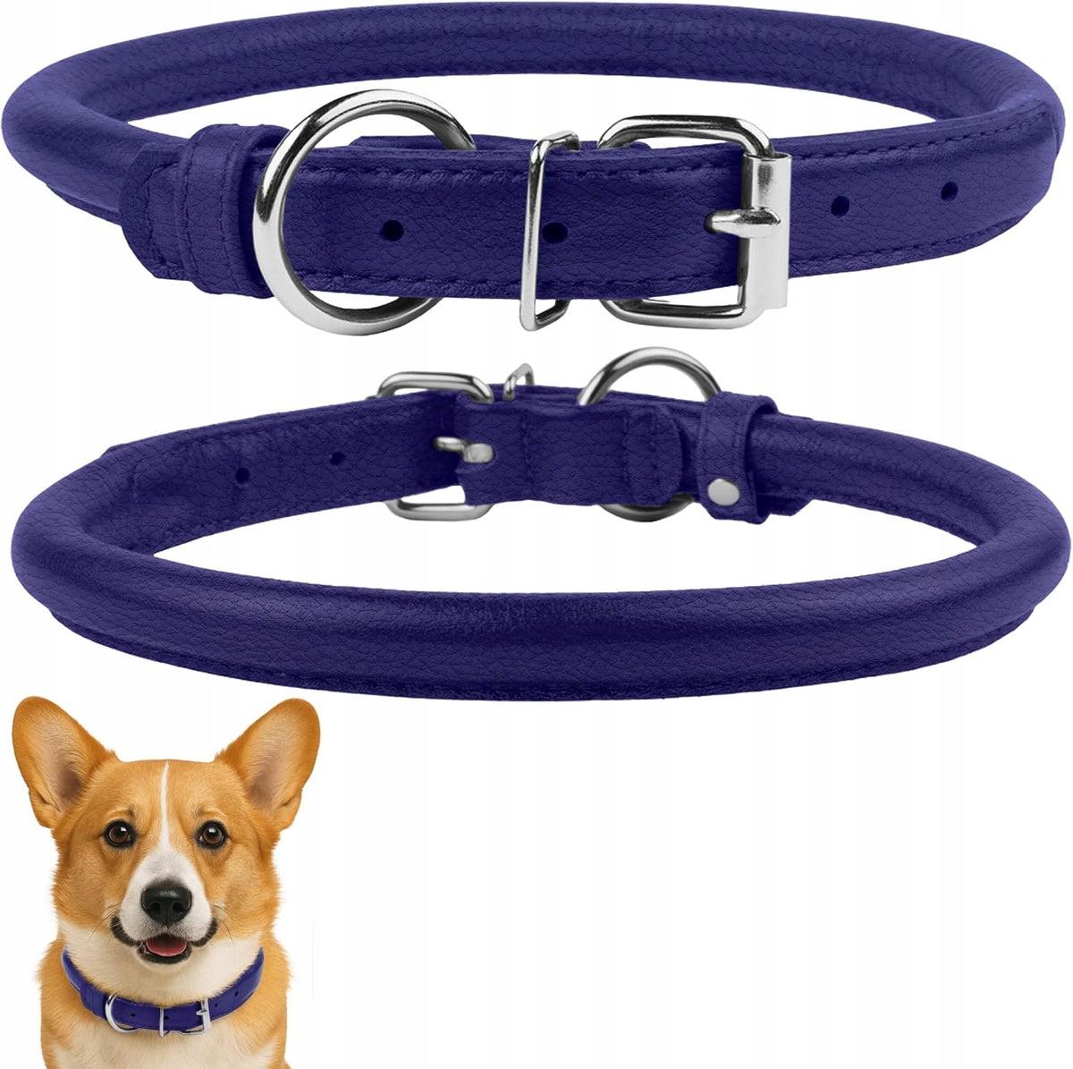 PURPLE CAT DOG COLLAR LEATHER UNIVERSAL ADJUSTABLE 35-40 cm