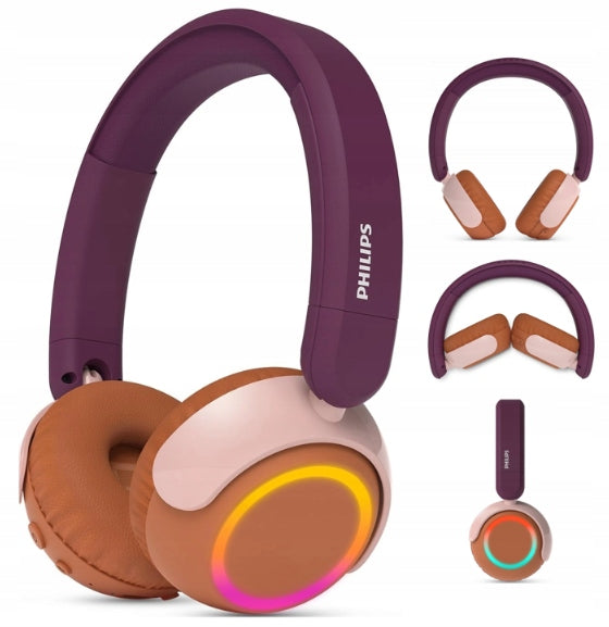PURPLE Wireless On-Ear Headphones Philips LED Lighting TAK4200MP