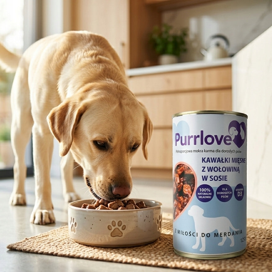 PURRLOVE wet dog food Beef sachet 1250g Meat pieces Brand PURRLOVE