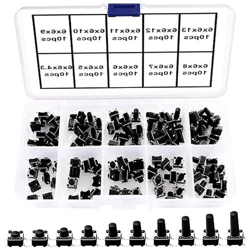 PUSH BUTTON SWITCHES TACT SWITCH 100 PCS 10 SIZES DIY ELECTRONICS