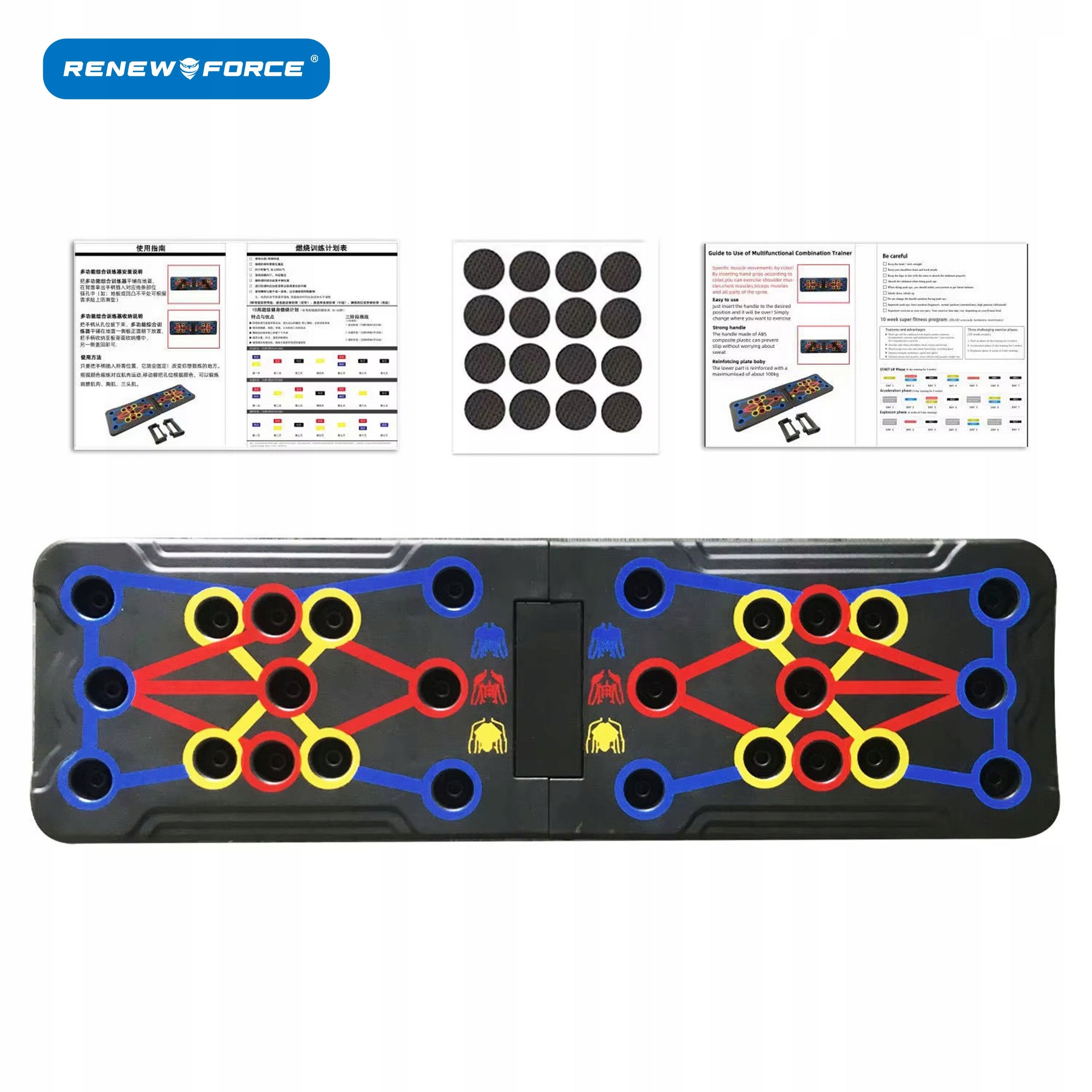 PUSH-UP BOARD + EXERCISE HANDLES PUSH-UP BOARD CAGES UP TO 136kg Brand Renew Force